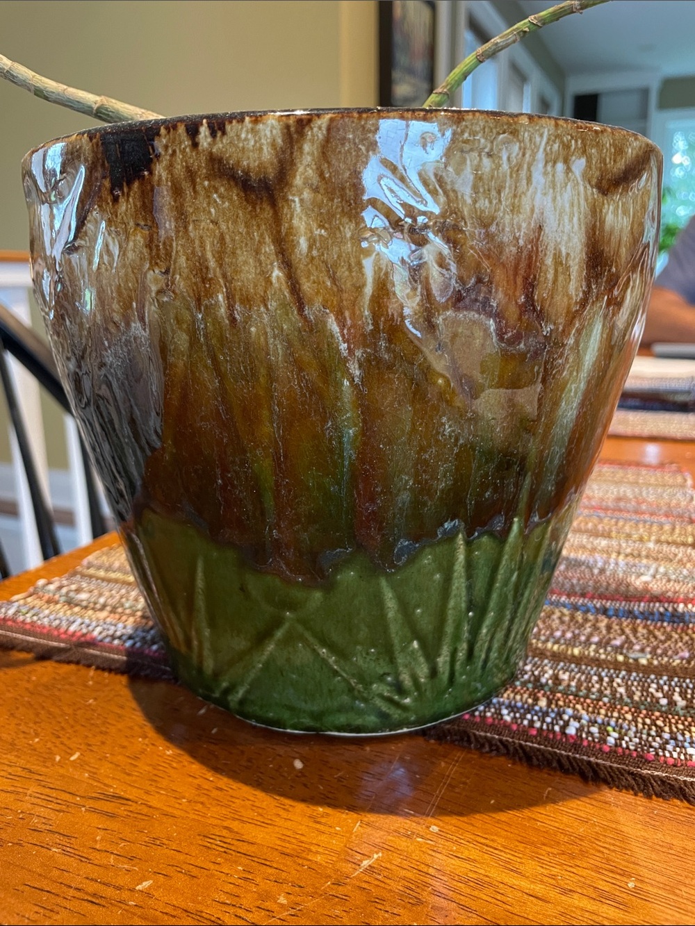 Robinson-Ransbottom Brown and Green Drip-Glaze Ceramic Planter